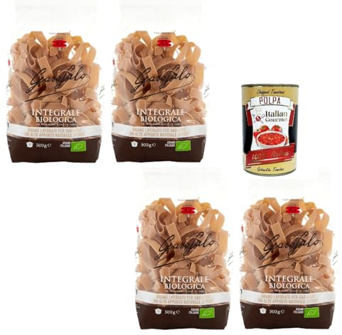 Italian Gourmet Bundle 4x Pappardelle Integrale 500g + Italian Gourmet Polpa, Vollkornpasta aus italienischem Hartweizen, breite Bandnudeln, ballaststoffreich, 8 Min Kochzeit, 2kg Vorratspack
