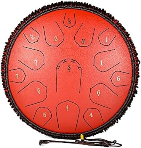 15 Tone Steel Drums D Key Steel Tongue Drum 14 Inch Give Away Drum Rack, Thick Carbon Steel Material For Meditation, Yoga, Show And Zen, Hammer Red