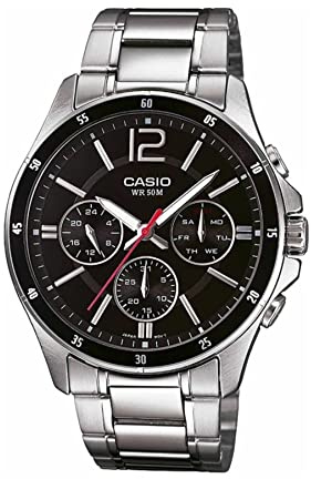 Casio Men Analog Quartz Watch with Stainless Steel Strap MTP-1374D-1, Silver/Black, Bracelet