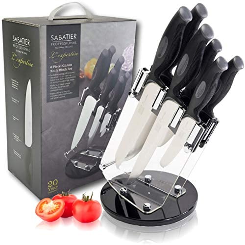 Sabatier Professional L’Expertise 6pc Revolving Knife Block Set - Chrome Molybdenum Stainless Steel, Finely Ground Razor Sharp Blades. Ergonomic Soft Grip Handles. 20 Year Guarantee.