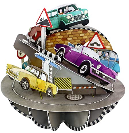 Santoro Pirouette, 3D-Pop-Up-Grußkarte – Retro-Auto – für ihn, für Papa, Geburtstag, Vatertag (grau, schwarz, grün, beige)