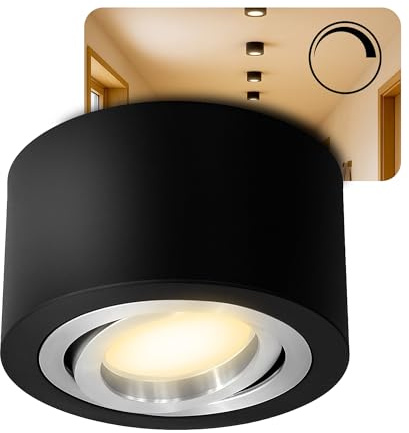 SSC-LUXon LANTI Aufbauspot schwarz dimmbar 4W warmweiß schwenkbar | Dimmbarer Deckenspot schwarz ohne Dimmer - Helligkeit in 4 Stufen am Schalter, warmweiß, schwenkbar, Aufputz 230V