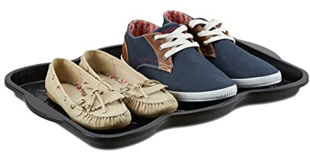 Relaxdays 2X Schuhabtropfschale klein, Kunststoff Schuhablage für 4 Schuhe, Profil Schmutzfang, HxBxT: 3 x 50 x 38 cm, schwarz