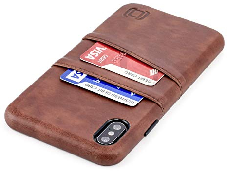 Dockem iPhone XS Max Handyhülle mit Kartenfach: Wallet Handytasche mit Metallplatte für Magnet-Halterung [6.5 Exec M2, Braun]