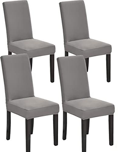 HZDHCLH Stuhlhussen 4 Stück Elastische Moderne Universal Stretch Beschützer Stuhlhussen für Stuhl Esszimmer Hochzeit Partys Bankett Deko, Grau