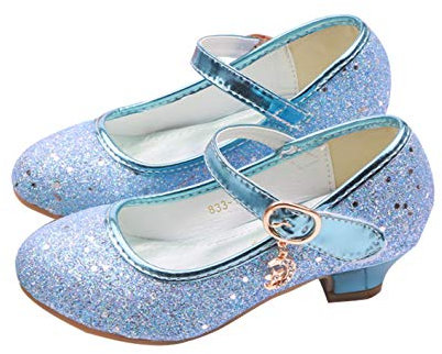 YOSICIL Principessa Scarpe Bambina Festive Scarpe col Tacco da Principessa Cosplay Scarpe da Sera per Bambine Dress Up Cerimonia Festa Scarpe Eleganti,Blu,27EU