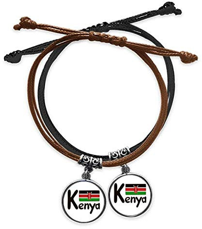 DIYthinker Kenya National Flag Black Pattern Bracelet Double Leather Rope Wristband Couple Set Gift