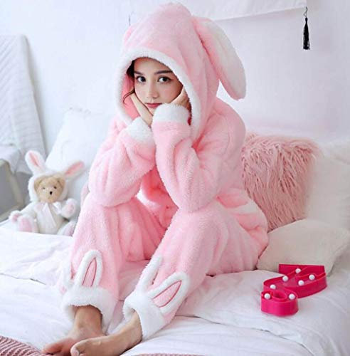 HAIBI Pyjama Femme Hiver, Ensemble 2 Pièces Polaire Filles, Vêtements De Nuit Manches Longues Chaud Lapin Rose, Vêtements D'Intérieur Femme, Moyen