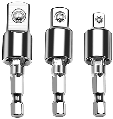Bestgle Juego 3 adaptadores hexagonales puntas de impacto taladro juego de barras de extensión de Universal Joint para 1/2 3/8 1/4