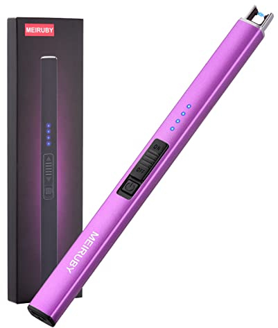 MEIRUBY Accendino Elettrico Ricaricabile USB per Candele - Ideale come Regalo di Compleanno per Mamma, Donna, Moglie o Sorella. Pratico per Campeggio e Barbecue, Viola