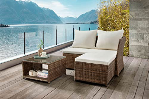 Destiny Lounge Gartenmöbelset Loft Dunkelbraun Loungeset Balkonset Sitzgruppe Polyrattan inkl. hochwertiger Schutzhülle