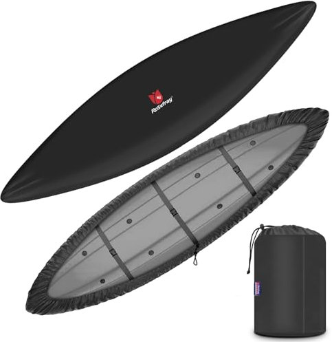 Rosefray 10.8-12ft Kayak Cover,300D High-Performance Marine Kayak Covers, Waterproof UV Resistant, Fade-Resistant Dustproof Fishing Boat Cover for Indoor & Outdoor Storage-Black