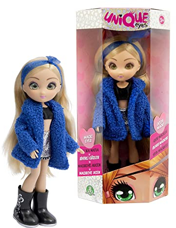 UNIQUE EYES - Amy Fashion Doll, muñeca de Pelo Largo y Moreno para peinar, Vestida con Estilo Cool, y Ojos Que te siguen, para niñas y niños Desde 3 años, 4 Modelos Diferentes, Famosa (MYM12100)