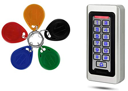 Controllo di Accesso + 5 Chiave Accessi Porta IP68 Tastiera Numerica Retroilluminata Per Automazioni Apriporta Codice Metallo Impermeabile Memoria 2000 Utenti RFID 125KHz Argento Appartamento Box Auto