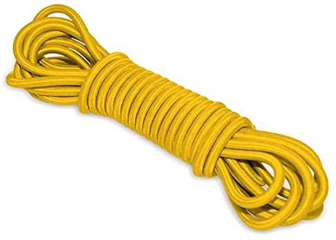 Yellow Bungee Cord - 20 m / 65 ft of 12 mm Bungee Rope, Shock Cord, Bungee Strap, Elastic Rope, Tie Down - UV Resistant, Stretch at least 100%, Universal Use, Parallel Rubber Cores