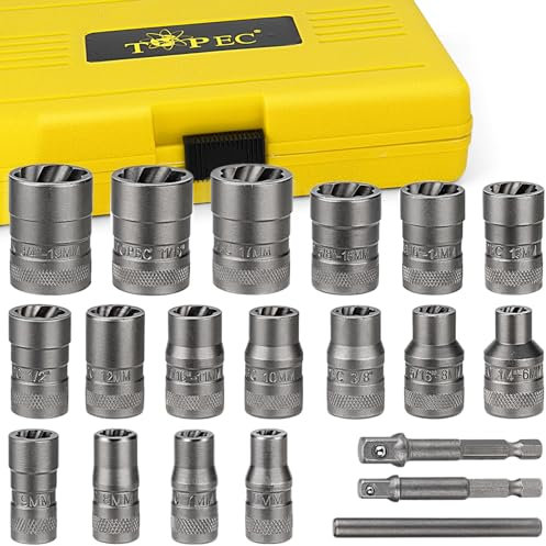 20Pcs Extended Version Bolt Extractor Set, Impact Bolt & Nut Remover Set, Stripped Lug Nut Remover, Extraction Socket Set for Removing Damaged, Frozen, Rusted, Rounded-Off Bolts, Nuts & Screws