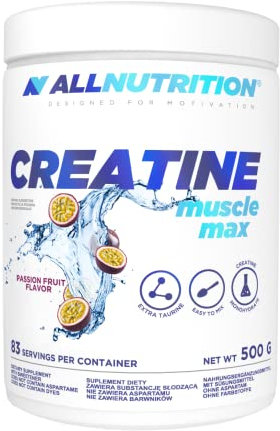 ALLNUTRITION Creatine Muscle Max Supplements Muskelaufbau - Creatin Monohydrat mit Taurin - Leistungssteigerung und Muskelaufbau - ohne Zuckerzusatz - Keratin Pulver Fitness 500g - PASSION FRUIT