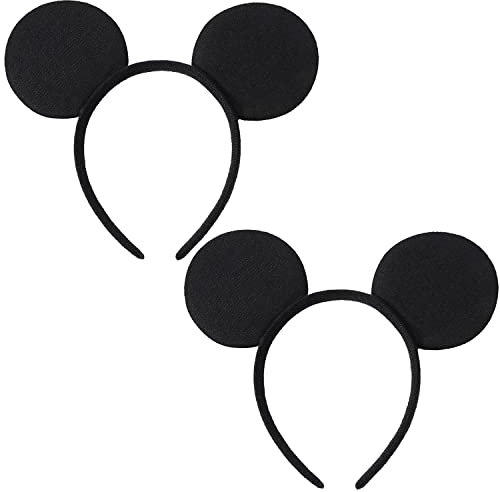 HD Novelty 2 Pieces Black Mickey Mouse Ears & Minnie Mouse Ears on Alice Band with Red and White Polkadot Spotted Bow for Adults/Children Fancy Dress Costume Head Band Accessory Party Decoration Gift
