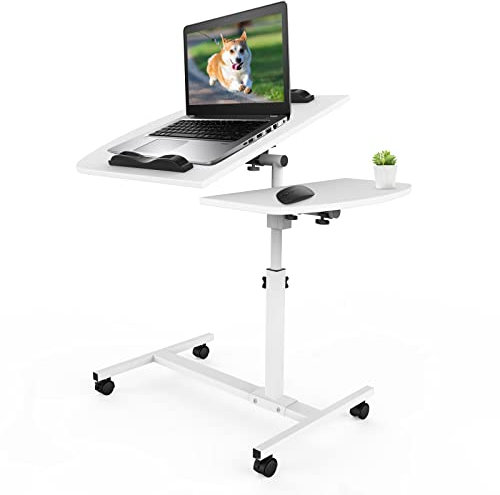 Bureau Table Informatique,PIPOXER Bureau Poste de Travail, Tableau d'ordinateur de Bureau à réglage ajusté avec Table de Table 40x40cm + étagère de Souris 40x20cm et 4 vélos rotatifs à 360 ° (Blanc)