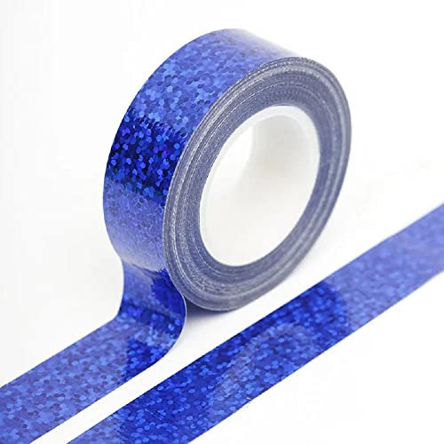 Syntego Nastro adesivo decorativo Washi con effetto olografico e glitter, 15 mm x 5 m (blu reale)