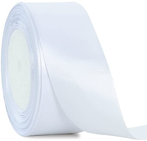TONIFUL 4 cm x 22 m breites weißes Satinband, solides Stoffband für Hochzeit, Auto, Dekoration, Stuhlschärpe, Basteln, Geschenkverpackung, Schneideremonie, Tischschleifen, Blumennähen,