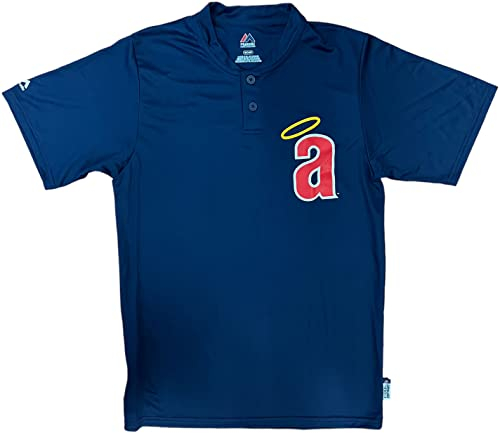 Los Angeles Angels Herren Vintage Logo Cool Base Zwei-Knopfhemd, Blau, Klein