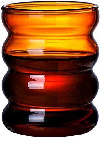URMAGIC Vintage Drinking Glasses,300ml Ribbed Glassware,Amber Wave Shape Glass Cup,Creative Glass Cup,Cocktail Whiskey Glasses,Wine Glasses,Beer Glasses,Ripple Glass Cup for Coffee,Juice