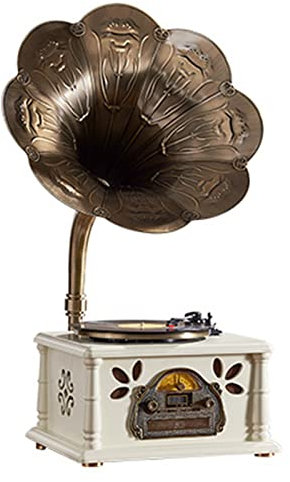 Retro Radio,Vintage Record Player, Retro Record Player Phonograph, Wood Phonograph with Copper Horn, Support CD Player/Bluetooth/FM Radio/WIFI, Can Be Operated By Remote