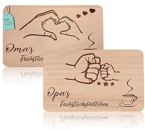 2er Set Frühstücksbrettchen oma & opa geschenke | Brotzeitbrett mit Gravur | Großeltern Geschenke Buchenholz Schneidebrett | Geschenkidee ideal für Mutter&Vatertag Geburtstags Weihnachten