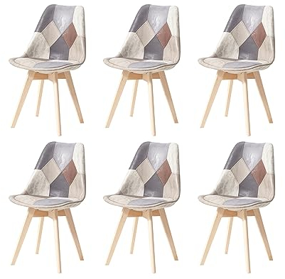 GrandCA HOME 6er Set Gepolsterten Esszimmerstuhl mit Patchwork-Stoff und Metallbeinen aus Buchenholz, für Schlafzimmer und Wohnzimmer, Küche,Jahrgang