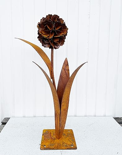 STEINFIGURENWELT GIEBEN 3D Pusteblume mit 1 Blüte 90 cm Edelrost Gartendeko Wetterfest Rost Deko-Blume Blume Metall