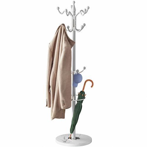 Casaria® Garderobenständer Marmorsockel Metall 14 Haken 360° Drehbar Stabil Modern 37x37x175cm Flur Büro Kleiderständer Kleiderstange Jackenständer Weiß