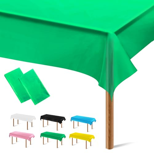 Segus Tischdecke Grün, 2 Stück Tischdecke Einweg, Plastiktischdecke Klappbar 137 * 274, Basteltischdecke für Hochzeit, Party, Kindergeburtstag, Hochzeiten Oder Haushalt