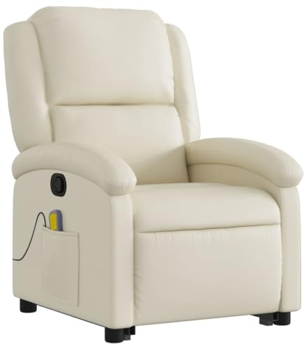 vidaXL Massagesessel, Verstellbar Sessel mit Aufstehhilfe, Fernsehsessel Relaxsessel mit Liegefunktion, Liegesessel Aufstehsessel Polstersessel, Creme Kunstleder