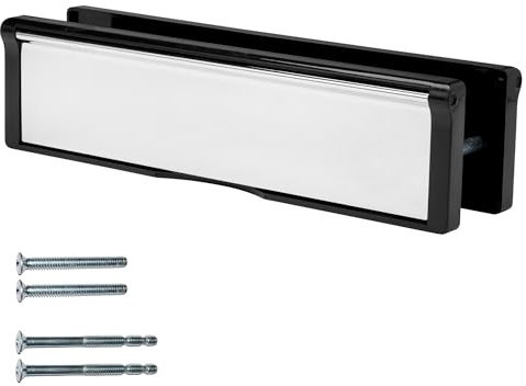 Keypak 10.62 (27cm) Door Letter Box – Adjustable Letterbox for UPVC Composite Timber Doors, Fits 40–80mm Doors, Anti-Snap Flap, Internal Draught Excluder Letterbox (Black/Chrome)