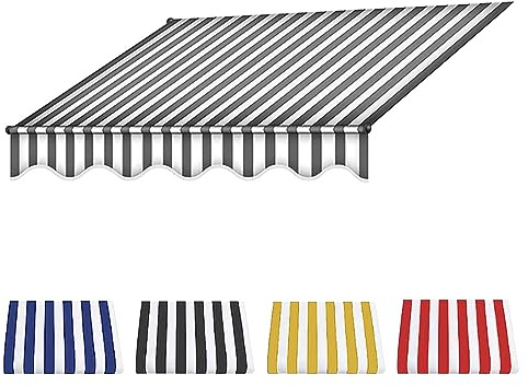 CHAGME Ersatz-markisenstoff,Markisenstoff Markise Mit Volant Markisenbespannung Ersatzstoff Balkon Markise Wasserabweisend & Sonnenschutz Ersatz Markisentuch for Terrasse, Balkon, Hof-Gray+White||2m