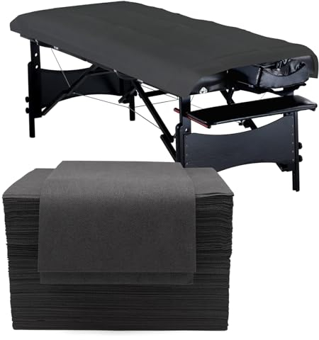 Eqivei 50 Stück Einweg Massageliegen Auflage, Einweg Bettlaken Schwarz, Einweg Massageliege Bettlaken Vliesstoff, Einweg Massage Spa Bettlaken 80 x 180cm