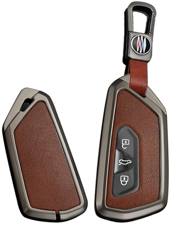 ontto Autoschlüssel Hülle Schlüsselbox Cover Passt für Skoda Octavia A8 MK8 Seat Leon FR Mk4 Cupra Formentor für VW Golf 8 ID.6 Schlüsseletui Metall Schlüsselhülle mit Schlüsselanhänger-Schwarz Braun