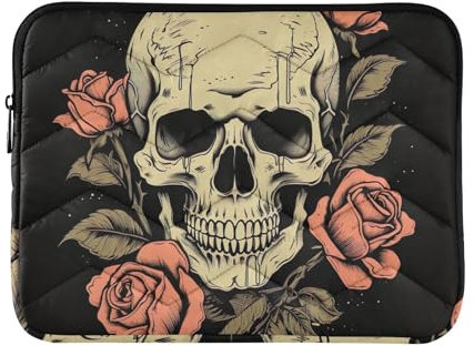 INNEWGOGO Skull Rose Black Waterproof Laptop Sleeve for Women Men Computer Bag for 13-14 Inch Laptops Laptop Sleeve Case Zipper for Shopping Beach Camping