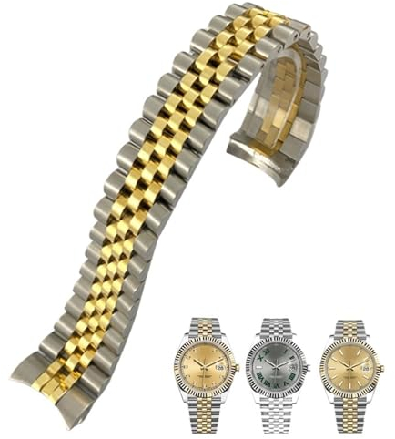 BAHDB 316L Edelstahl-Armband, 20 mm, passend für Rolex Datejust Oyster Perpetual 36 mm, Zifferblatt-Armband, Silber und Gold, Umweltfreundlich und Bequem