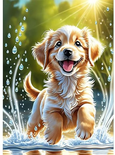 HEIBAGO Hund Diamond Painting Für Anfänger, 5D Tiere Full Drill Diamant Painting Erwachsene, DIY Cross Embroidery Diamant Kunst Sets Pool Diamond Art Bilder Für Gifts, Wanddekor 30 * 40cm