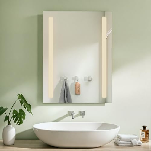 S'AFIELINA Badspiegel mit Beleuchtung 80x60 cm, Spiegel mit Beleuchtung Wandschalter, Hochauflösender LED Badspiegel Einfache Installation, Badezimmerspiegel mit Beleuchtung 3000K warmweißes Licht