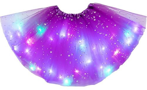 Tüllrock Kinder,LED Rock Damen,Mädchen Tüllrock,mit Led-Licht,30 cm,Elastischer Bund,Geeignet für Karnevalspartys,Halloween,Cosplay Usw(Lila)