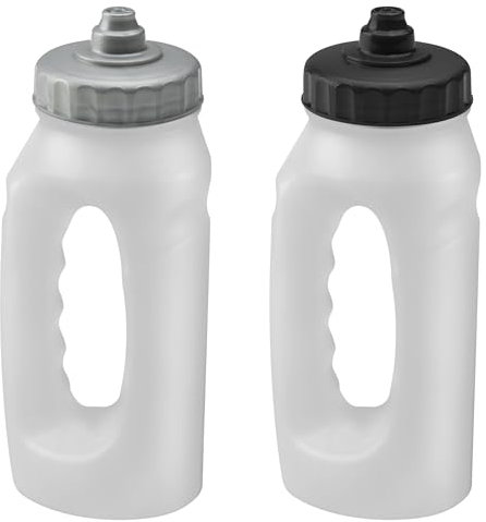 Twizzle & Twig Running Water Bottle Handheld 500ml Leakproof Spout Light Weight BPA Free Easy Grip Ideal for Runners Jogging Sports Gym Training 2 Pack (Silver Black Lids)