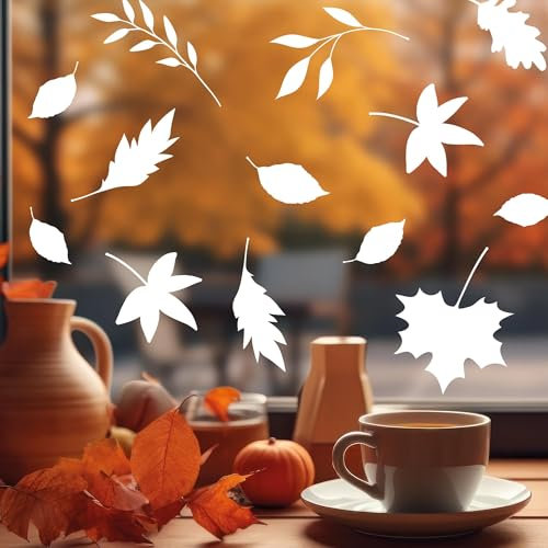 Wandtattoo Loft Fensterbild Herbst Blätter Herbstblätter schwarz weiß wiederverwendbare Fensteraufkleber, 1. A4 Bogen, Weiß