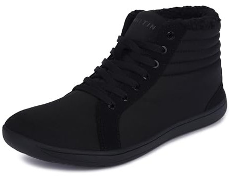 WHITIN Winter Barfußschuhe Herren Barfuss Schuhe Gefüttert Winterstiefel Winterschuhe Winterboots Breite Barfuß Sneaker Barefoot Shoe Warm Outdoor Schwarz 43 EU