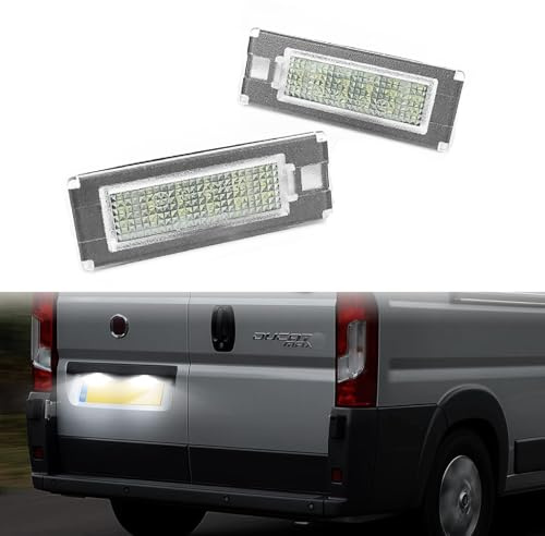 GSRECY 2PCS LED Number License Plate Light, White, Compatible with Fiat Ducato, Peugeot Boxer, Citroen Jumper, Lancia Ypsilon, 2003-2020, Xenon White Light, Canbus Lamps