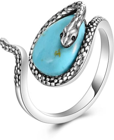 YONFQE Schlange Ring 925 Sterling Silber Türkis Schmuck Verstellbarer Ring Tier Geschenk Für Frau Mutter Frauen