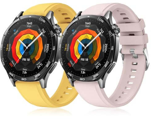 KeeFos 2 Pezzi 22mm Cinturino per Huawei Watch GT6 Pro 46mm/GT6 46mm/GT5 Pro/GT5/GT4/GT3(46 mm), Silicone Cinturino per Huawei Watch Ultimate 2/4Pro 48mm/5/4/3Pro(46 mm) - Giallo+Rosa