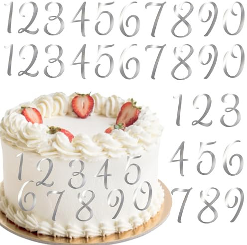 10 Stück Acryl Zahl 0-9 Tortendeko Acryl Gespiegelt Zahlen Kuchen Deko Alles Gute zum Geburtstag Cupcake Toppers für Baby Dusche Hochzeit Geburtstag Jahrestag Party Kuchen Dekorationen Silber